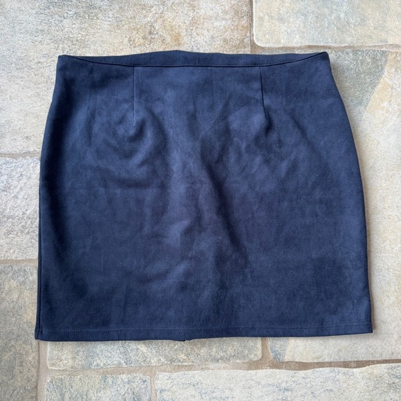 Windsor Navy Faux Suede Lace-Up Mini Skirt Women's Large Y2K Western Fall Outfit - Picture 2 of 3